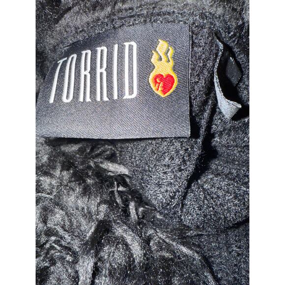 Torrid Black Faux Fur Trim Ribbed Maxi Cardigan, Vintage Y2K Goth Glam, Plus 2X - Picture 7 of 8